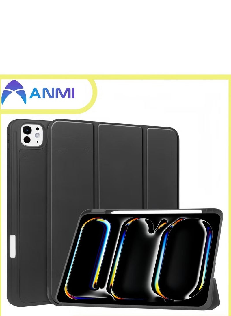 Anmi Anmi Compatible With iPad Pro 11 Case (M4) 2024 With Pencil Holder , Smart Trifold Stand, Auto Wake Sleep (Black)