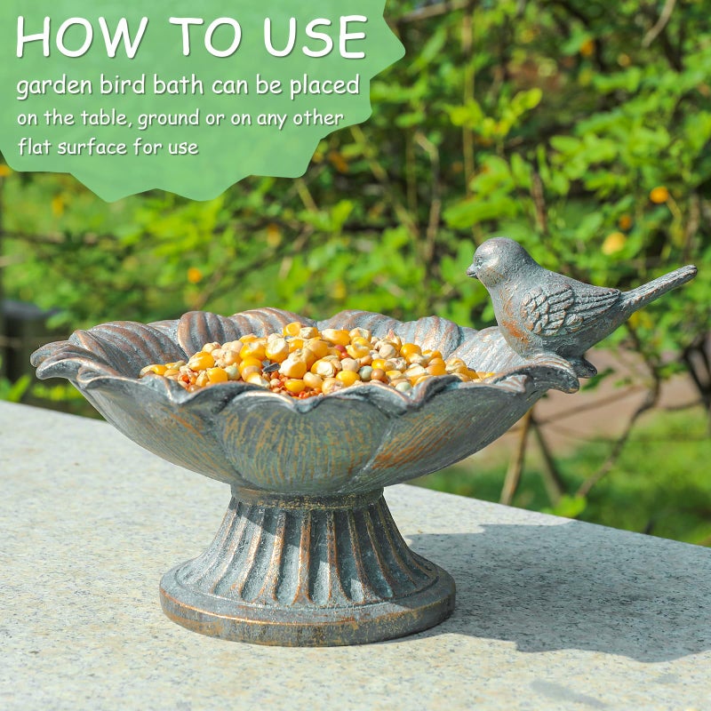 MUMTOP Bird Baths for Outdoors, Antique Outdoor Garden Birdbath Bowl Resin Bird Baths and Feeder with Vintage Bird Ornament for Outside Yard Table Decor - Image 5