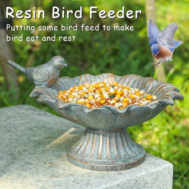 MUMTOP Bird Baths for Outdoors, Antique Outdoor Garden Birdbath Bowl Resin Bird Baths and Feeder with Vintage Bird Ornament for Outside Yard Table Decor - Image 2