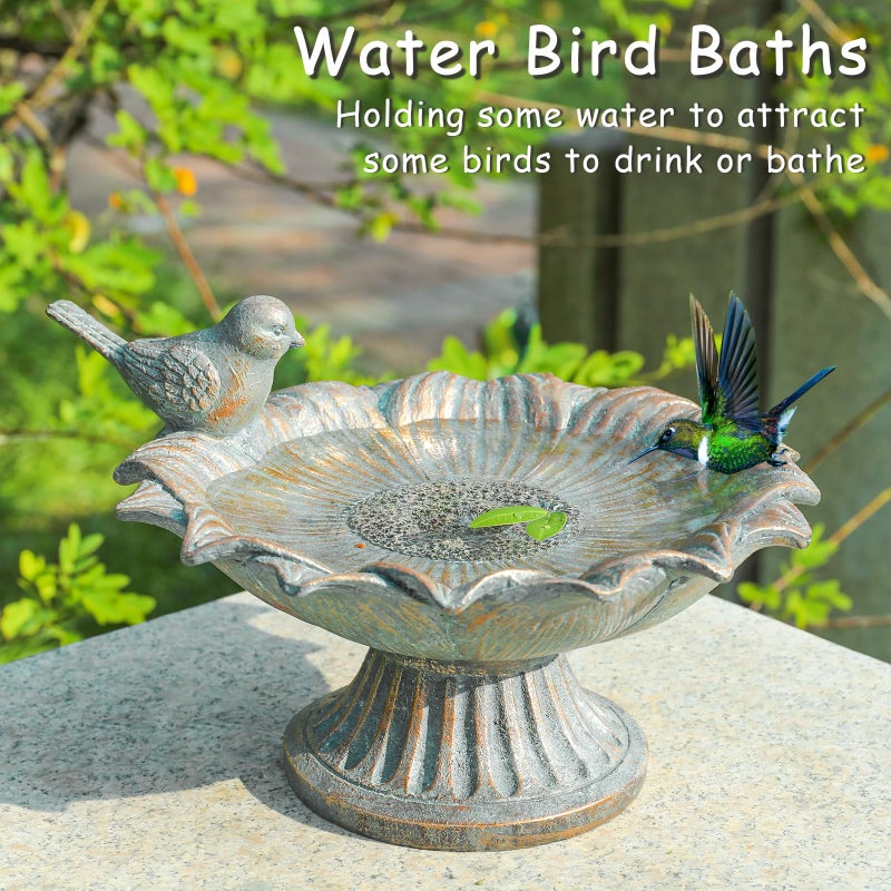 MUMTOP Bird Baths for Outdoors, Antique Outdoor Garden Birdbath Bowl Resin Bird Baths and Feeder with Vintage Bird Ornament for Outside Yard Table Decor - Image 3