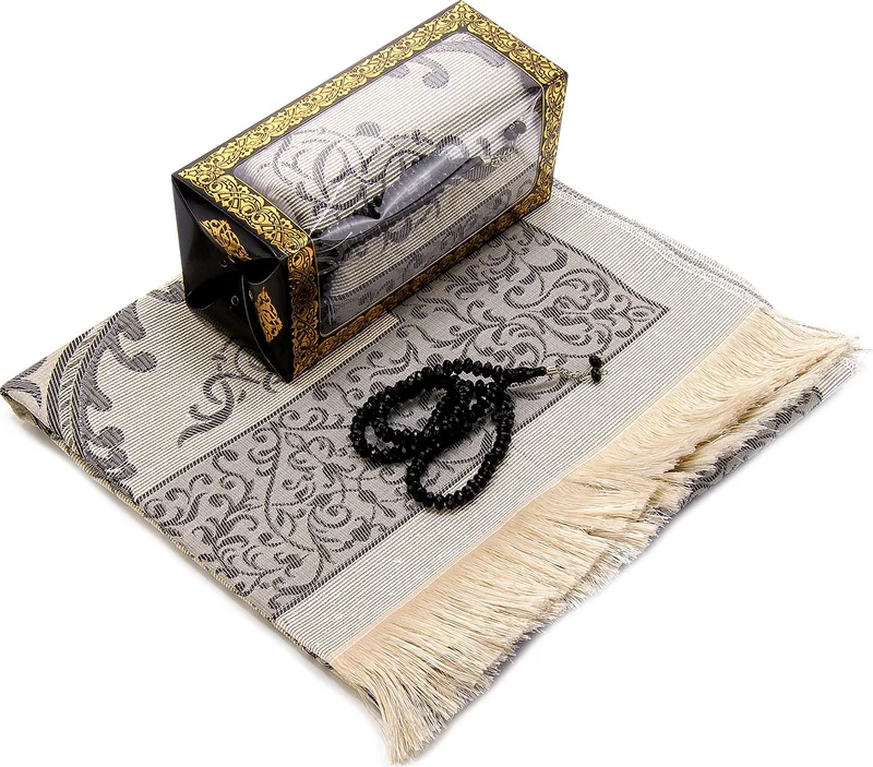 ايهفان Ihvan Special Gift Boxed Prayer Mat and Rosary Set Black