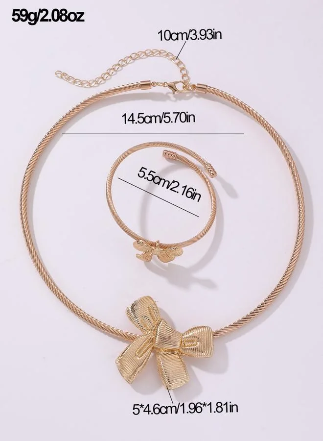 تايك تو مجموعة من 2 - عقد بتفصيلة فيونكة وسوار ذهبي