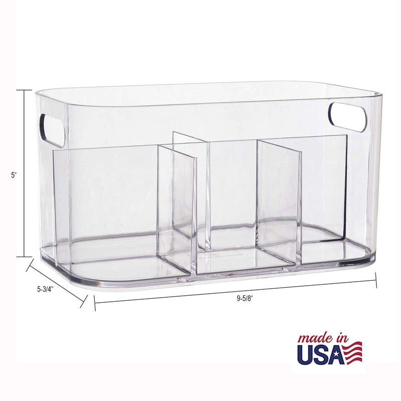STORi Bliss 5-Compartment Plastic Cosmetics Storage Organizer, Set of 2 | Clear | Rectangular Divided Makeup Bin & Vanity Caddy with Pass-Through Handles | Round Corner Design | Made in USA - Image 5