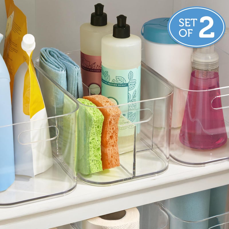 STORi Bliss 5-Compartment Plastic Cosmetics Storage Organizer, Set of 2 | Clear | Rectangular Divided Makeup Bin & Vanity Caddy with Pass-Through Handles | Round Corner Design | Made in USA - Image 3