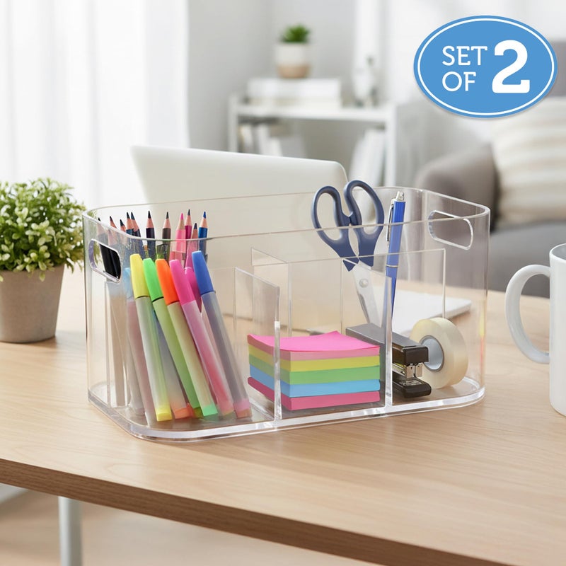 STORi Bliss 5-Compartment Plastic Cosmetics Storage Organizer, Set of 2 | Clear | Rectangular Divided Makeup Bin & Vanity Caddy with Pass-Through Handles | Round Corner Design | Made in USA - Image 4
