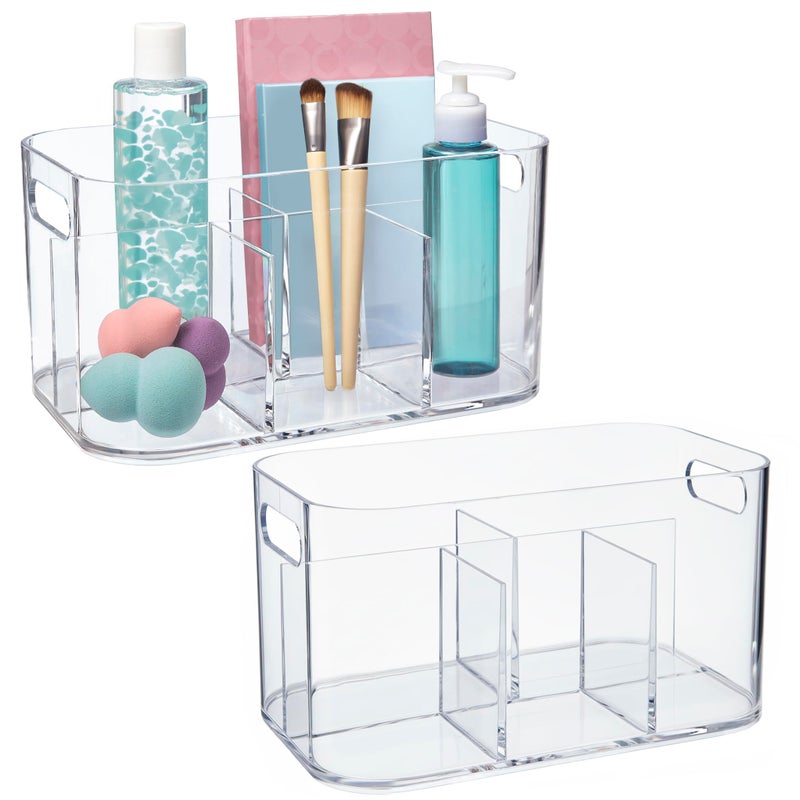 STORi Bliss 5-Compartment Plastic Cosmetics Storage Organizer, Set of 2 | Clear | Rectangular Divided Makeup Bin & Vanity Caddy with Pass-Through Handles | Round Corner Design | Made in USA - Image 1