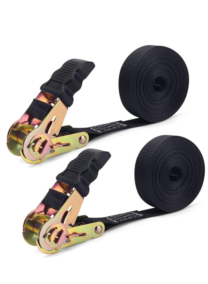 rocooart 20 FT Ratchet Straps Ratchet Tie Downs Straps 6M 25mm Heavy Duty Tensioning Belts Adjustable Cam Buckles Strap Lashing Straps for Motorcycles Car Trailer Household Black 2 Pack - Image 1