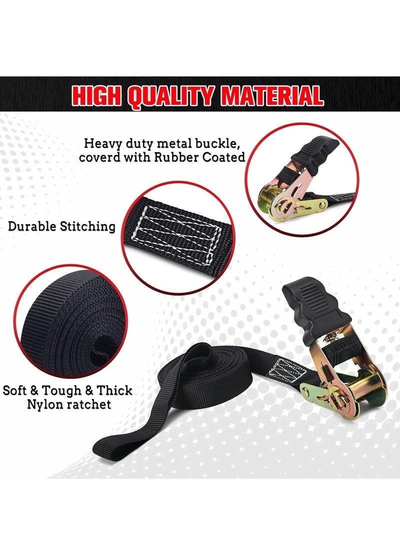 rocooart 20 FT Ratchet Straps Ratchet Tie Downs Straps 6M 25mm Heavy Duty Tensioning Belts Adjustable Cam Buckles Strap Lashing Straps for Motorcycles Car Trailer Household Black 2 Pack - Image 2