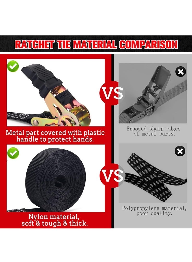 rocooart 20 FT Ratchet Straps Ratchet Tie Downs Straps 6M 25mm Heavy Duty Tensioning Belts Adjustable Cam Buckles Strap Lashing Straps for Motorcycles Car Trailer Household Black 2 Pack - Image 5