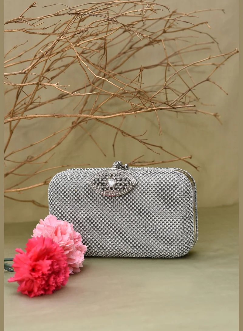 Haute Sauce Textured Push Lock Clutch Bag with Chain Strap