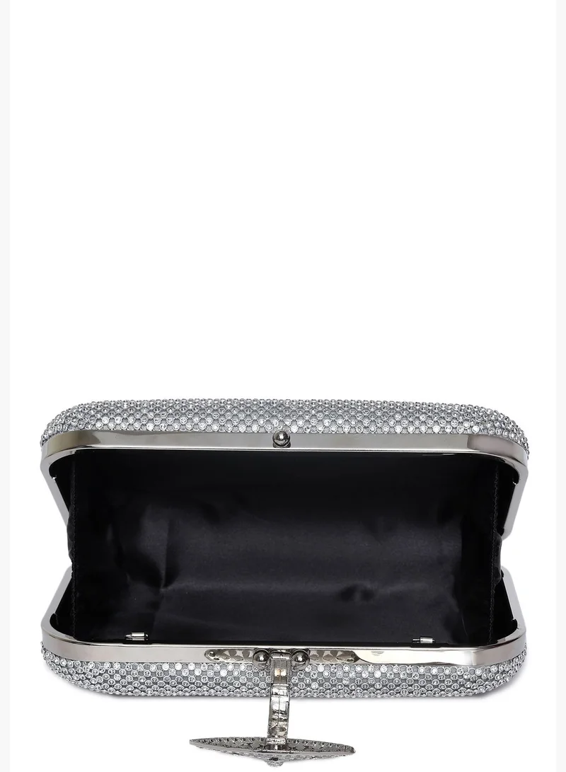 Haute Sauce Textured Push Lock Clutch Bag with Chain Strap