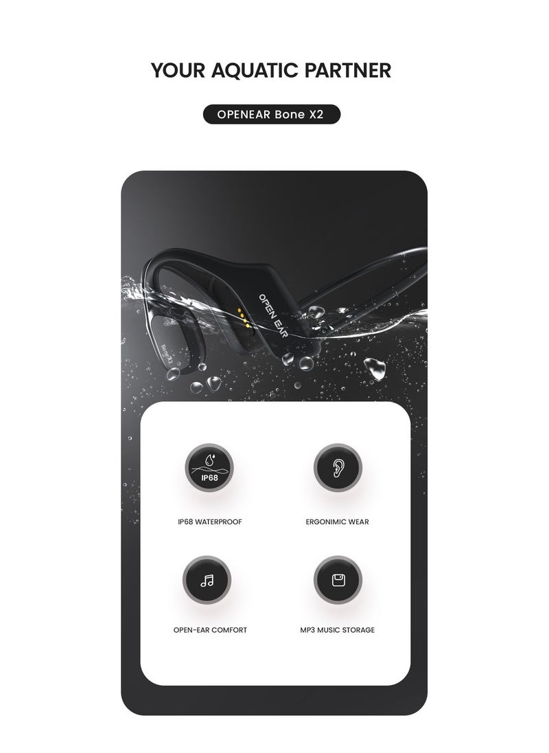 SMARXS - Smarxs Openear Bone X2 Swimming Stereo Ip68 Waterproof Mp3 16Gb Ear Hook Bluetooth Swimming Earphone Sport Bone Conduction Headphones Wireless. Black Color - Image 1