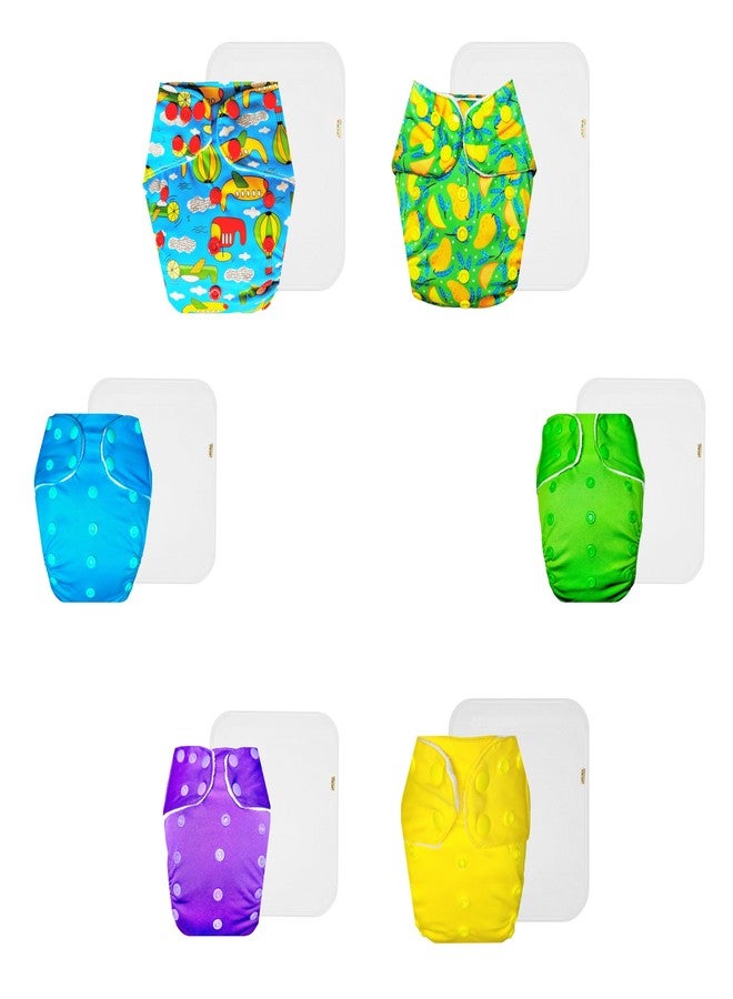 Dumbledo Premium Cloth Diaper with Cotton Insert (Pack of 6) | Hypoallergenic | Reusable & Washable | Adjustable Snaps | All-Day Wear | 3 Months - 3 Years | Unisex Baby - Image 1