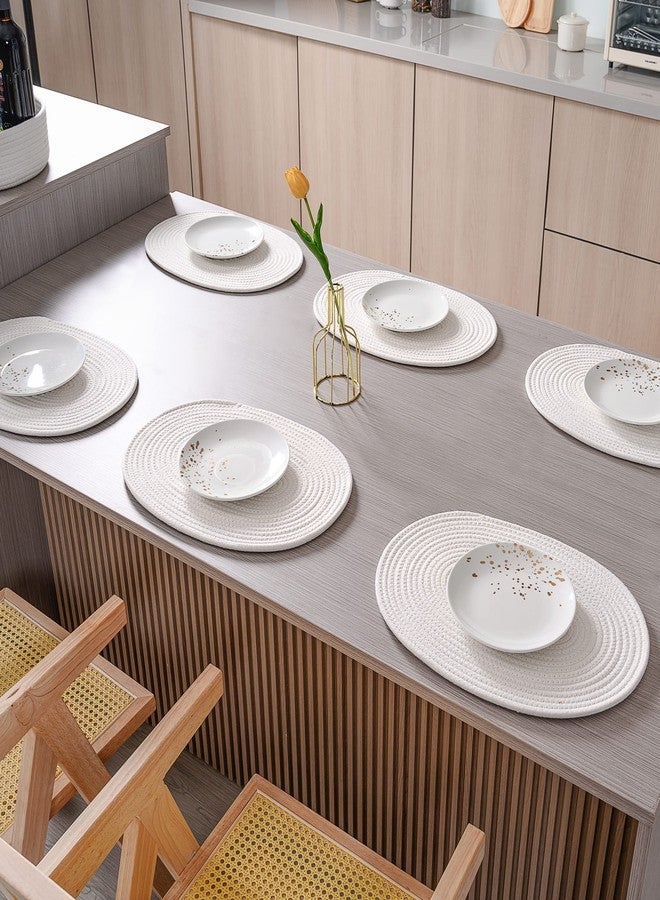 ART pinecone Placemats Set of 6 Oval - Woven Boho Farmhouse Table Mats for Dining Table for 6, Kitchen Decor, Washable and Handmade Rustic Table Accessories (Oval, Off White) - Image 2