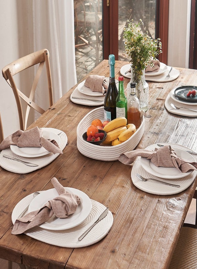ART pinecone Placemats Set of 6 Oval - Woven Boho Farmhouse Table Mats for Dining Table for 6, Kitchen Decor, Washable and Handmade Rustic Table Accessories (Oval, Off White) - Image 3