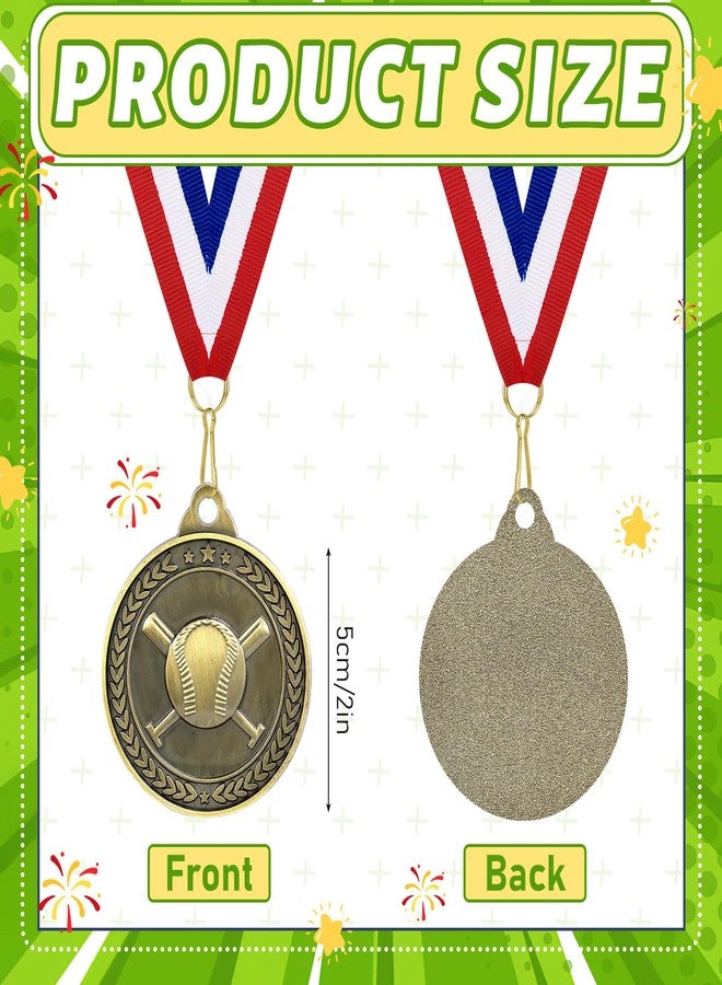 KisSealed 30 Pcs Baseball Medals for Teens, 2" Gold Winner Award Medals with Red White Blue Neck Ribbons, Zinc Alloy Metal Medals for Little League, School Tournaments & Team Party Favors - Image 2
