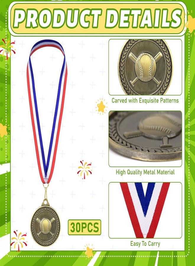 KisSealed 30 Pcs Baseball Medals for Teens, 2" Gold Winner Award Medals with Red White Blue Neck Ribbons, Zinc Alloy Metal Medals for Little League, School Tournaments & Team Party Favors - Image 3