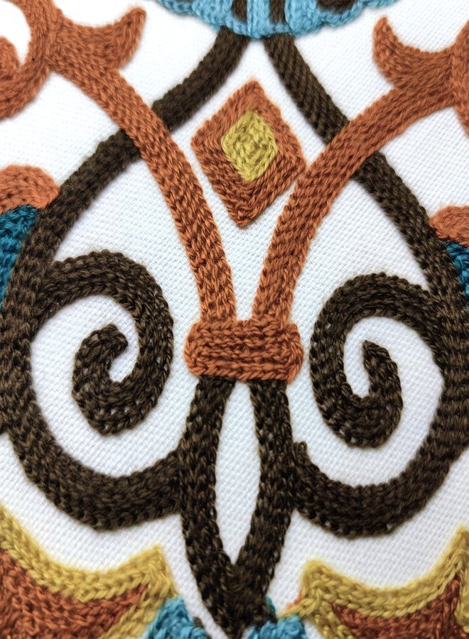Alysheer Floral Embroidered Fall Decorative Throw Pillow Cover 18"x 18" Set of 2, Boho Farmhouse Embroidery Patterned Orange Teal Cushion Case for Sofa Couch Living Room Bedroom Outdoor - Image 2