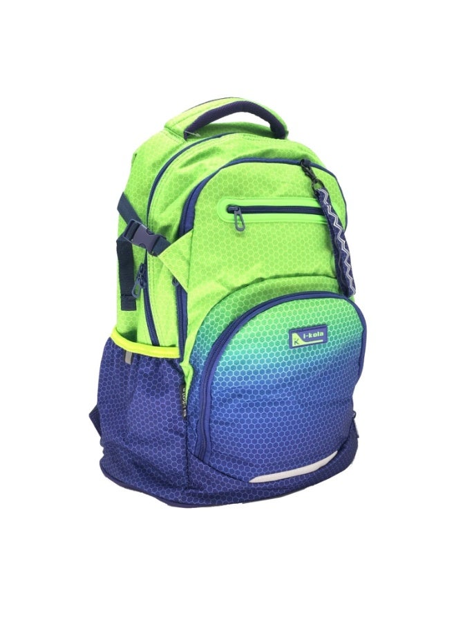 i-kola Green Blue 18" School Bag | School Backpack For Teenagers | 3 Compartments | PVC Material | School Bags | Backpack For School | School Bag For Boys | School Bag For Girls (I-70013 18BP) - Image 1
