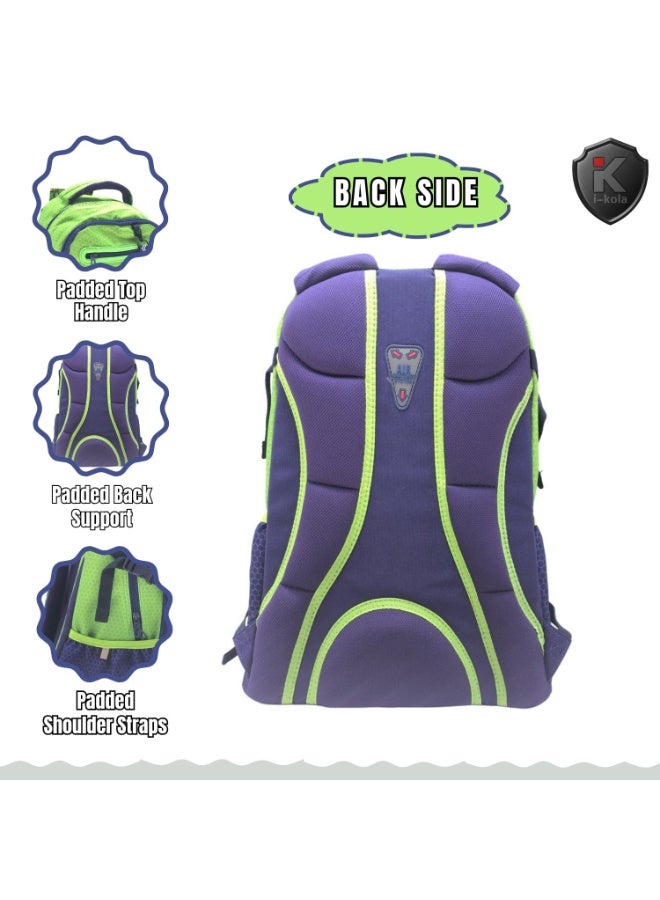 i-kola Green Blue 18" School Bag | School Backpack For Teenagers | 3 Compartments | PVC Material | School Bags | Backpack For School | School Bag For Boys | School Bag For Girls (I-70013 18BP) - Image 3