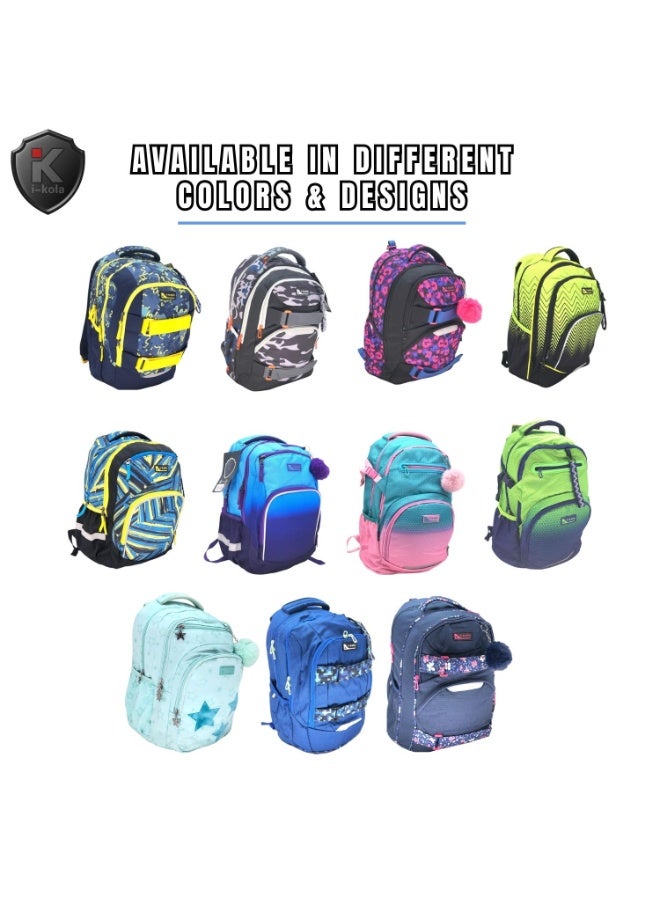 i-kola Green Blue 18" School Bag | School Backpack For Teenagers | 3 Compartments | PVC Material | School Bags | Backpack For School | School Bag For Boys | School Bag For Girls (I-70013 18BP) - Image 4