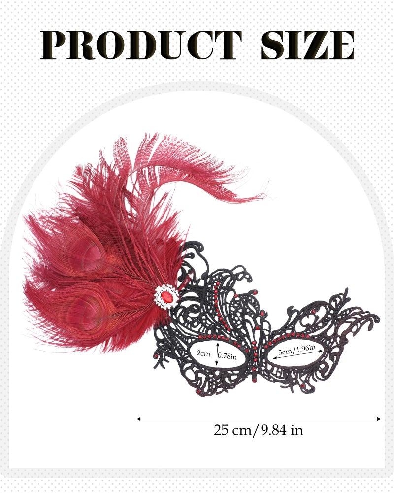Zinniday Feather Red Masquerade Mask - Halloween Lace Eyemask with Removable Peacock Feathers, 1920s 50s Venetian Party Masks for Women Lady Couples Renaissance Cosplay Prom Dress Up - Image 5