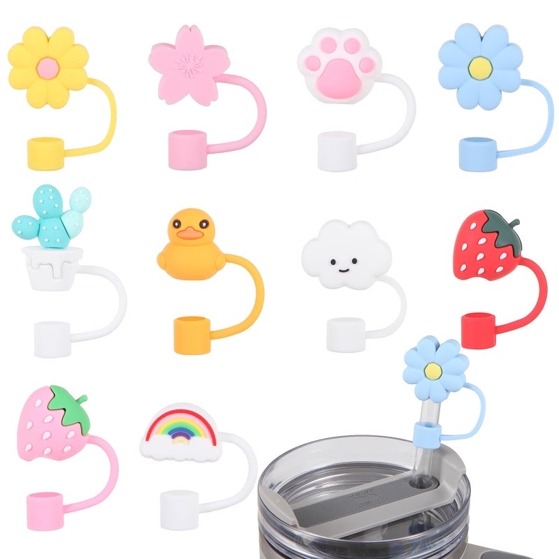 TGML Silicone Straw Cover for Stanley Cup 10 Pcs 10mm Reusable Straw Tips DustProof Stanley Accessories Straw Topper Compatible with Stanley 30 oz 40 oz Tumbler with Handle 10mm Cute Cover