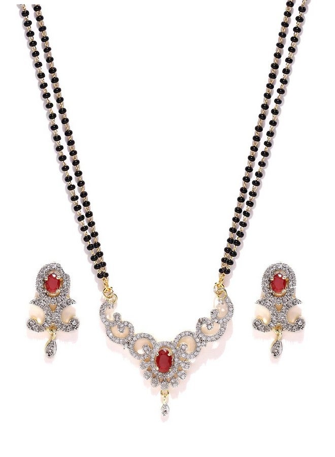 YouBella Jewellery Women's Pride American Diamond Gold Plated Mangalsutra Pendant with Chain and Earrings for Women - Image 4