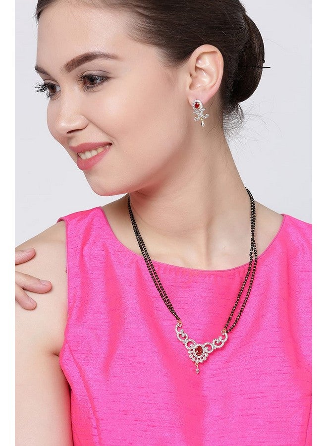 YouBella Jewellery Women's Pride American Diamond Gold Plated Mangalsutra Pendant with Chain and Earrings for Women - Image 3