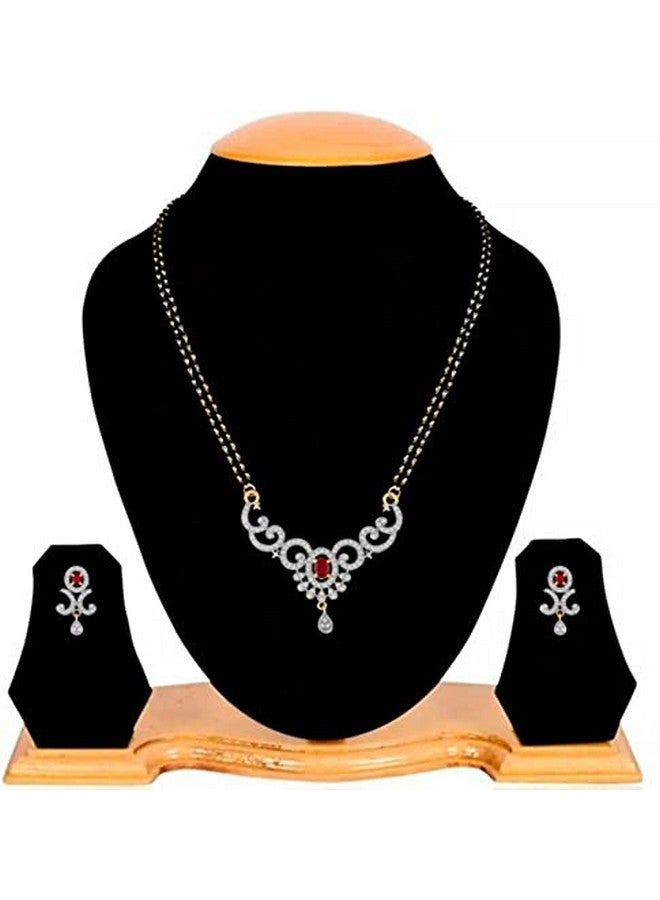 YouBella Jewellery Women's Pride American Diamond Gold Plated Mangalsutra Pendant with Chain and Earrings for Women - Image 5