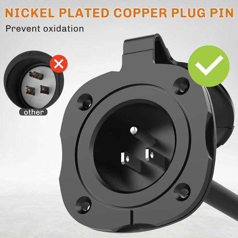 WELLUCK 15 Amp 125V AC Power Inlet Port Plug with Integrated 18" Extension Cord, NEMA 5-15 RV Flanged Inlet with Waterproof & Back Cover, 2 Pole 3-Wire Shore Power Plug for Boat - Image 3