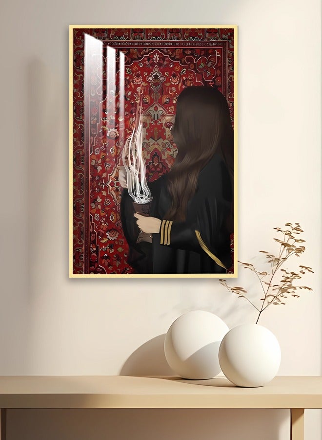 اربع جدران  لوحة جدارية خشبية فاخرة بتصميم تراثي مع برواز و طبقة اكريلك شفاف - Image 1