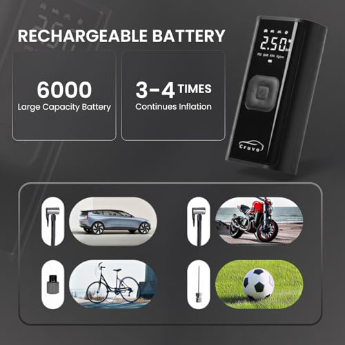 Cruvo Airbank CR03 Tire Inflator | Corded & Cordless Use with 6000mAh Battery | 1 Year Warranty - Image 4