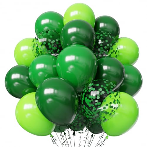 YMSZ Green Balloons 50pcs 12 inch Dark Green Emerald Green Lime Green Balloons for St Patricks Day Theme Party Supplies Jungle Safari Birthday Party Decorations - Image 1
