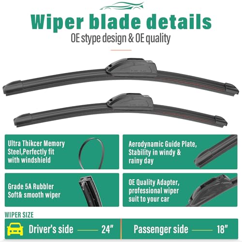 WINDSMILE 24" 18" 11" Windshield Wiper Blades Replacement for Kia Seltos 2021 2022 2023 2024 Premium All Weather Front Rear Wipers Set - OEM Quality (Pack of 3) - Image 3