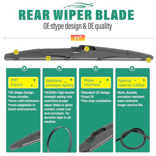 WINDSMILE 24" 18" 11" Windshield Wiper Blades Replacement for Kia Seltos 2021 2022 2023 2024 Premium All Weather Front Rear Wipers Set - OEM Quality (Pack of 3) - Image 4