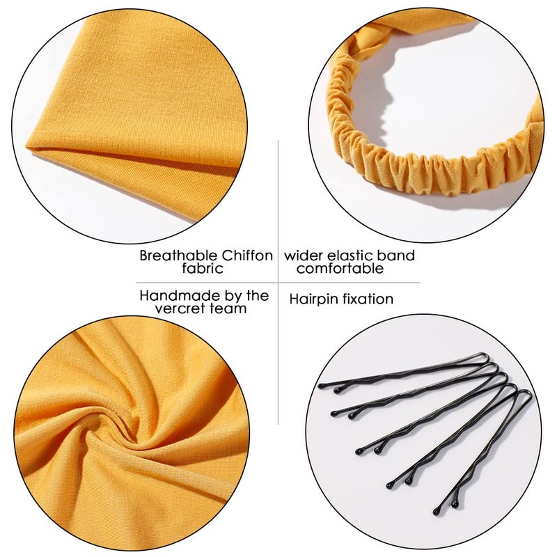 Vercret 6 Pack Hair Scarf Headband for Women - Elastic Hair Kerchief Large Boho Triangle Bandana Head Scarf with Clips Non Slip Solid Color Headbands Hair Scarves for Teen Girls - Image 4