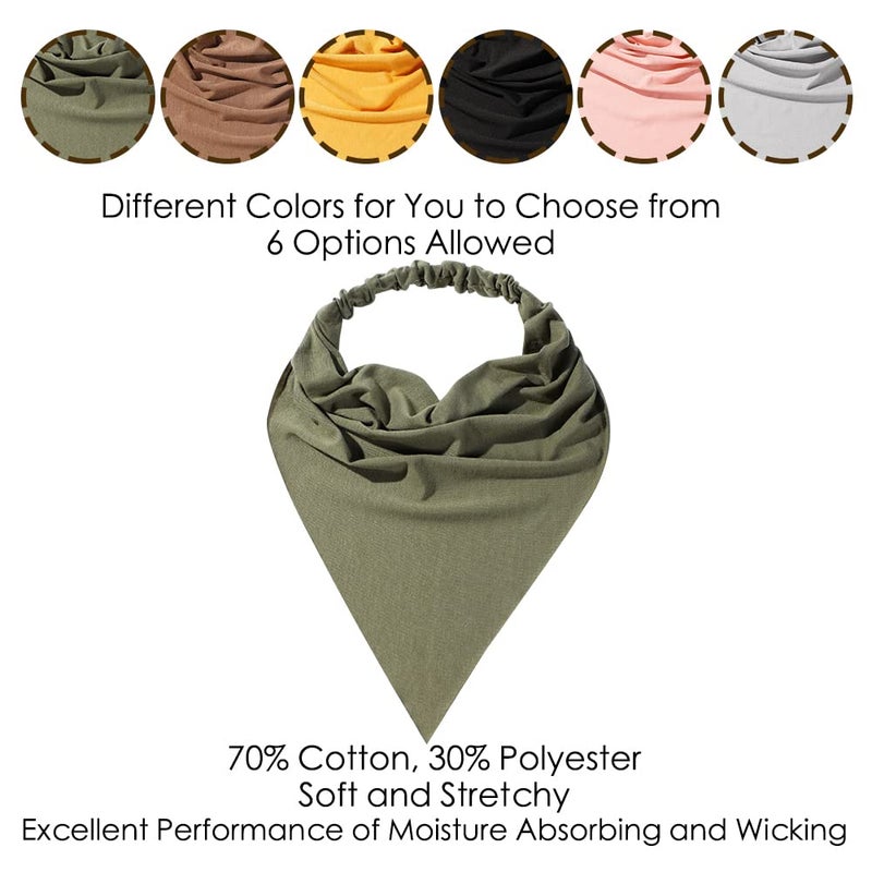 Vercret 6 Pack Hair Scarf Headband for Women - Elastic Hair Kerchief Large Boho Triangle Bandana Head Scarf with Clips Non Slip Solid Color Headbands Hair Scarves for Teen Girls - Image 5