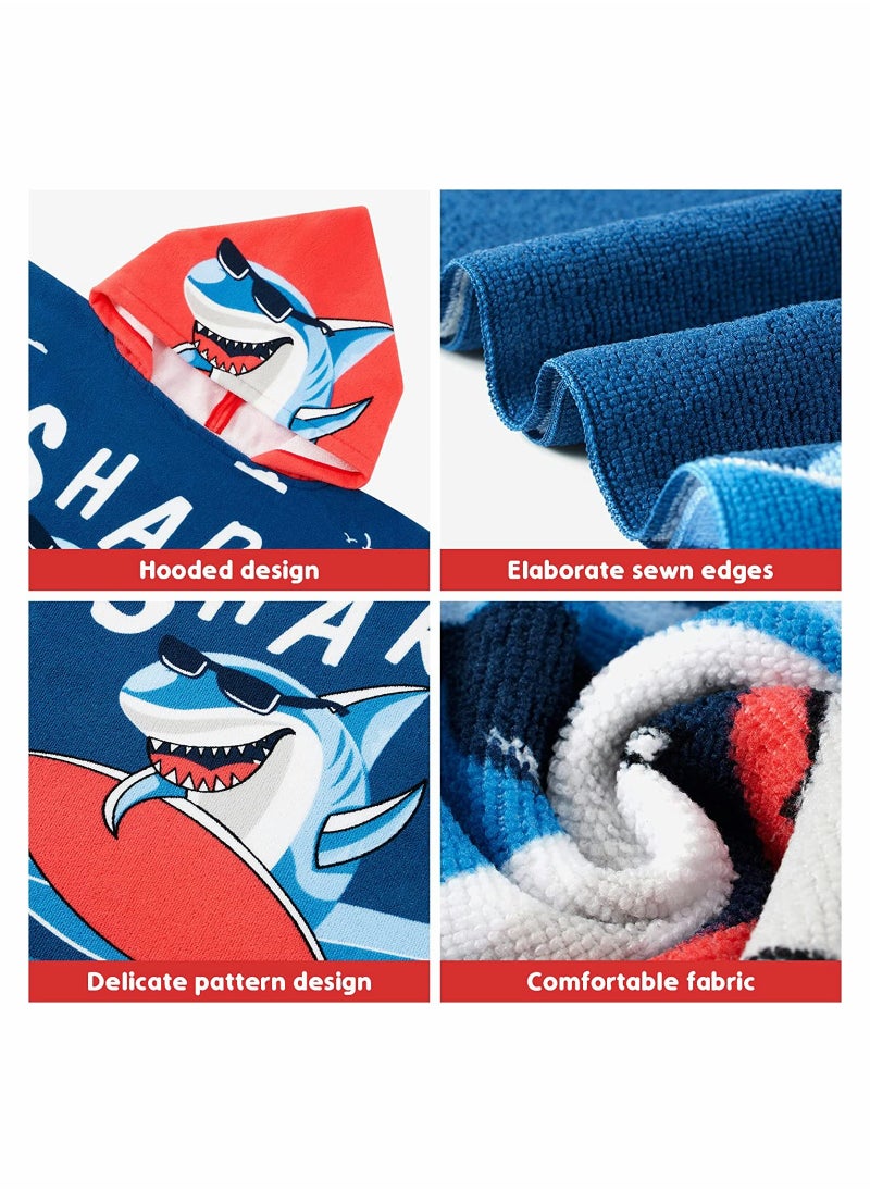 بيوينتي Soft Thicker Kids Hooded Bath Towel for Boys and Girls Ages 3-7 Navy Shark Design Perfect for Pool and Beach Use  - Image 5