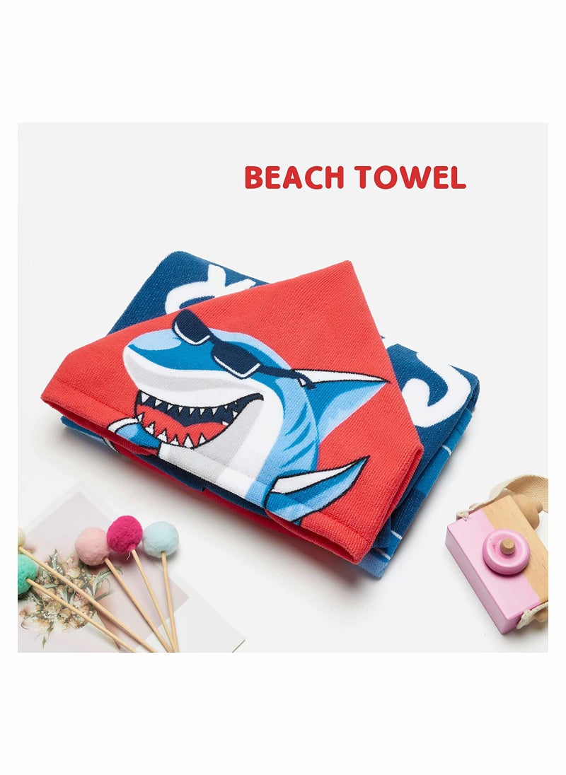 بيوينتي Soft Thicker Kids Hooded Bath Towel for Boys and Girls Ages 3-7 Navy Shark Design Perfect for Pool and Beach Use  - Image 4