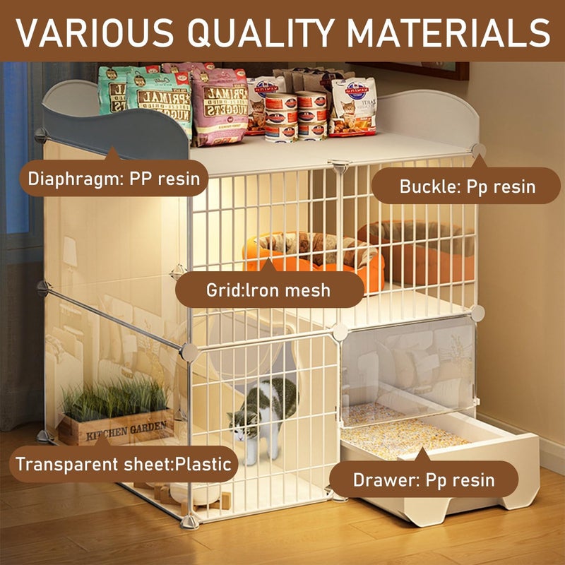 Fohome 2 Tier Cat Cages,Cat home,for Home Use Indoor Cat Cages Enclosures, with Litter Box, Storage Rack, Easy to Assemble,Detachable - Image 3