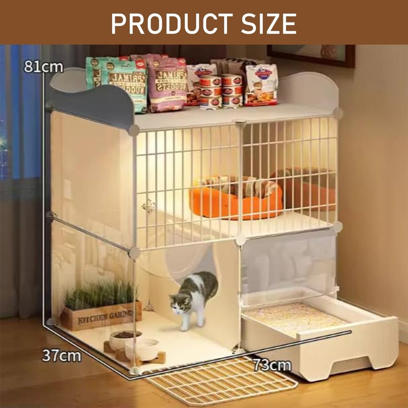 Fohome 2 Tier Cat Cages,Cat home,for Home Use Indoor Cat Cages Enclosures, with Litter Box, Storage Rack, Easy to Assemble,Detachable - Image 2