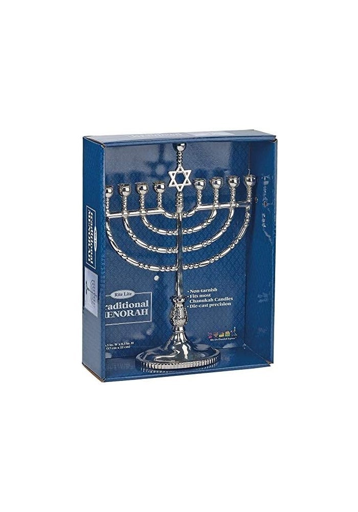Rite Lite Traditional Polished Silvertone Chanukah Menorah - 8.50" Height - Image 3