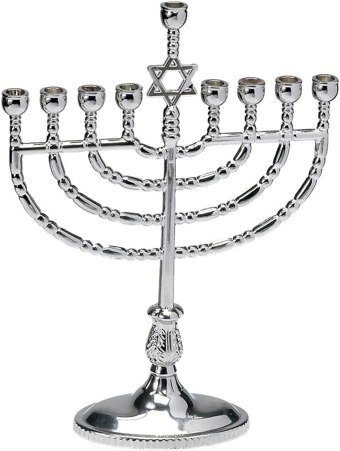 Rite Lite Traditional Polished Silvertone Chanukah Menorah - 8.50" Height - Image 1