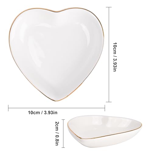 QUELIEN Trinket Dish Heart Shaped Ceramic Dish - Elegant White Jewelry Dish for Rings and Earrings, Heart Ring Tray with Gold Rim - Friendship Gift for Women, Perfect for Vanity, Sink, Nightstand Use - Image 5