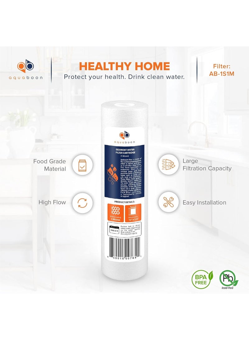 Aquaboon 1 Micron Whole House Sediment Filter 10 x 2.5 for RO & Well Water Filters Replacement Cartridges Compatible with AP110, WHKF-GD05, 6 Pack - Image 2
