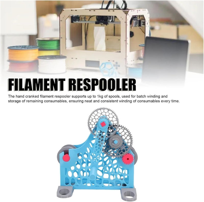 Hand Crank Filament Respooler 3D Printer Filament Respooler Hand Crank Detachable Modular 1kg Filament Rewinder for Printing(Blue) - Image 2