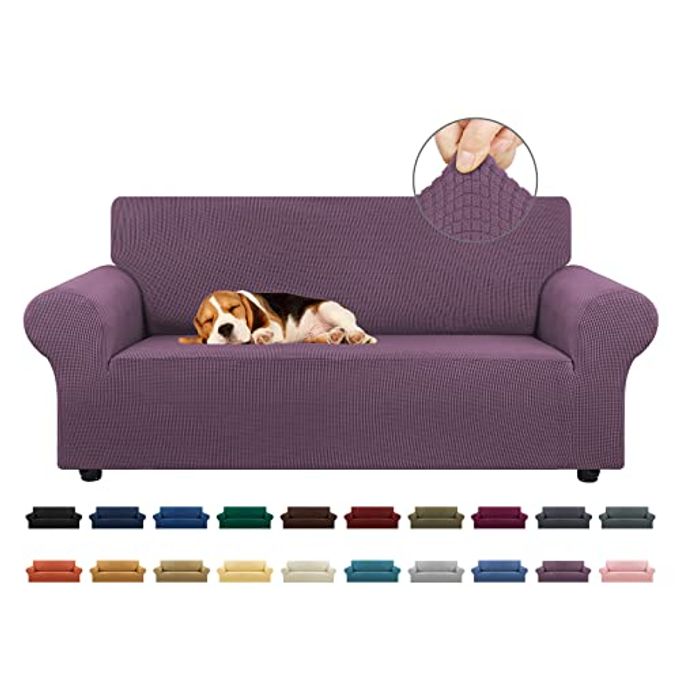 STRETCH LOVESEAT SOFA COVER SLIPCOVERCOUCH COVERS FOR 2 CUSHION COUCH SOFA 5579 FURNITURE PROTECTOR SOFA WITH ELASTIC BOTTOM FOR KIDSDOG JACQUARD SMALL CHECKED MEDIUMDARK PURPLE