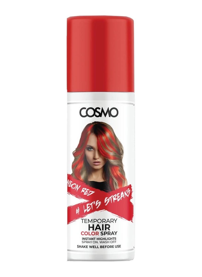 COSMO Cosmo Temporary Neon Red Hair Color Spray For Unisex 100ml | Suitable for All Hair Types | Colour Spray | Easy to Wash | Beauty | Funky Party Looks  - Image 1