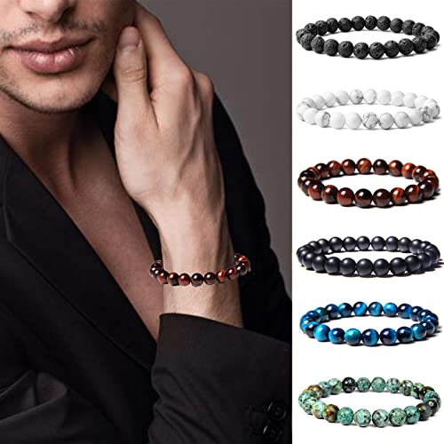 CASDAN 12PCS 8mm Semi-Precious Gemstones Beaded Bracelets for Men Women Tiger Eye Lava Rock Healing Crystal Stone Bead Bracelets Set (A: 12 PCS) - Image 4